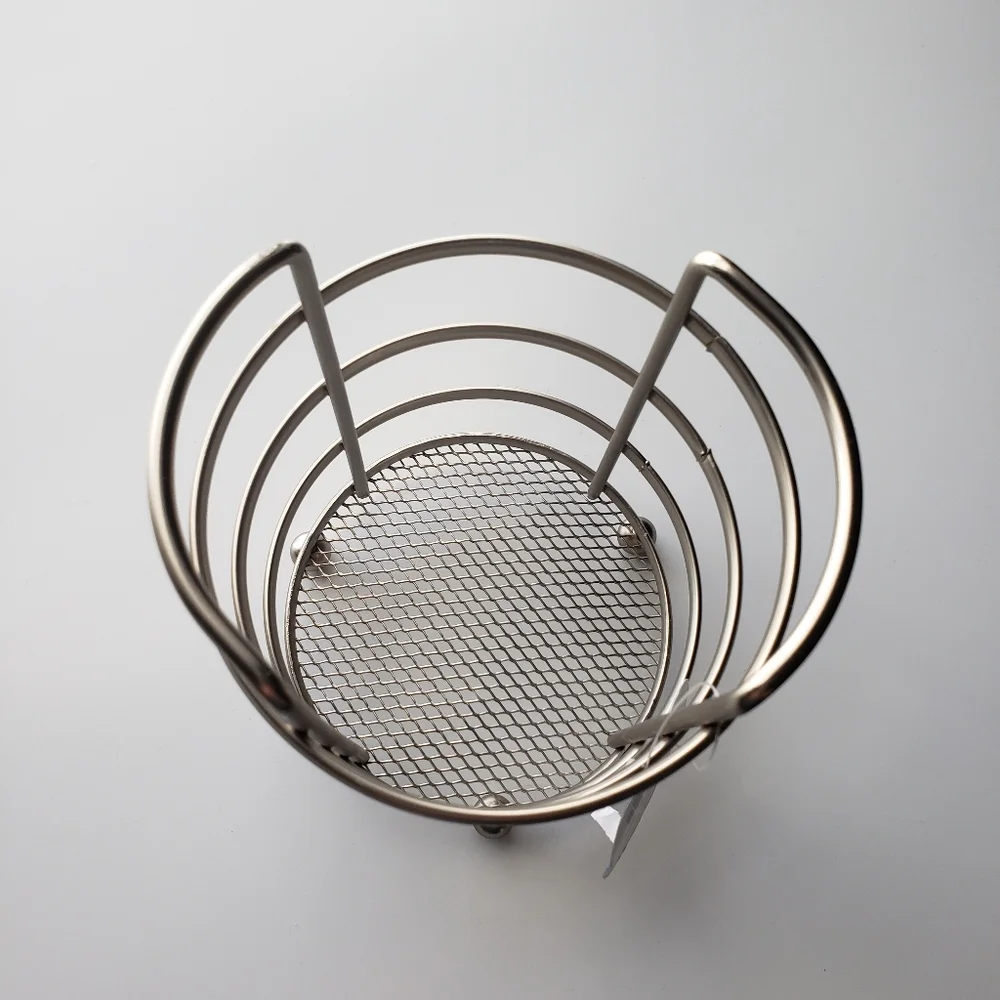 Modern Brushed Satin Nickel Kitchen Utensil Holder | Wire Mesh Crock Organizer